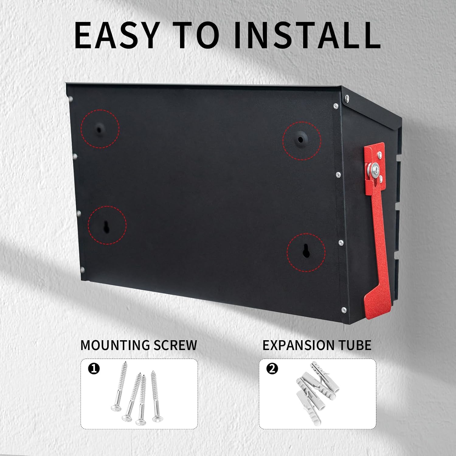 Wall Mount Mailbox for House Outside, Large Capacity Mailbox with Flag Drop Box, Galvanized Steel and Rust-Proof Metal Post Box, 15.74"x9.84"x4.33", Black, MD065