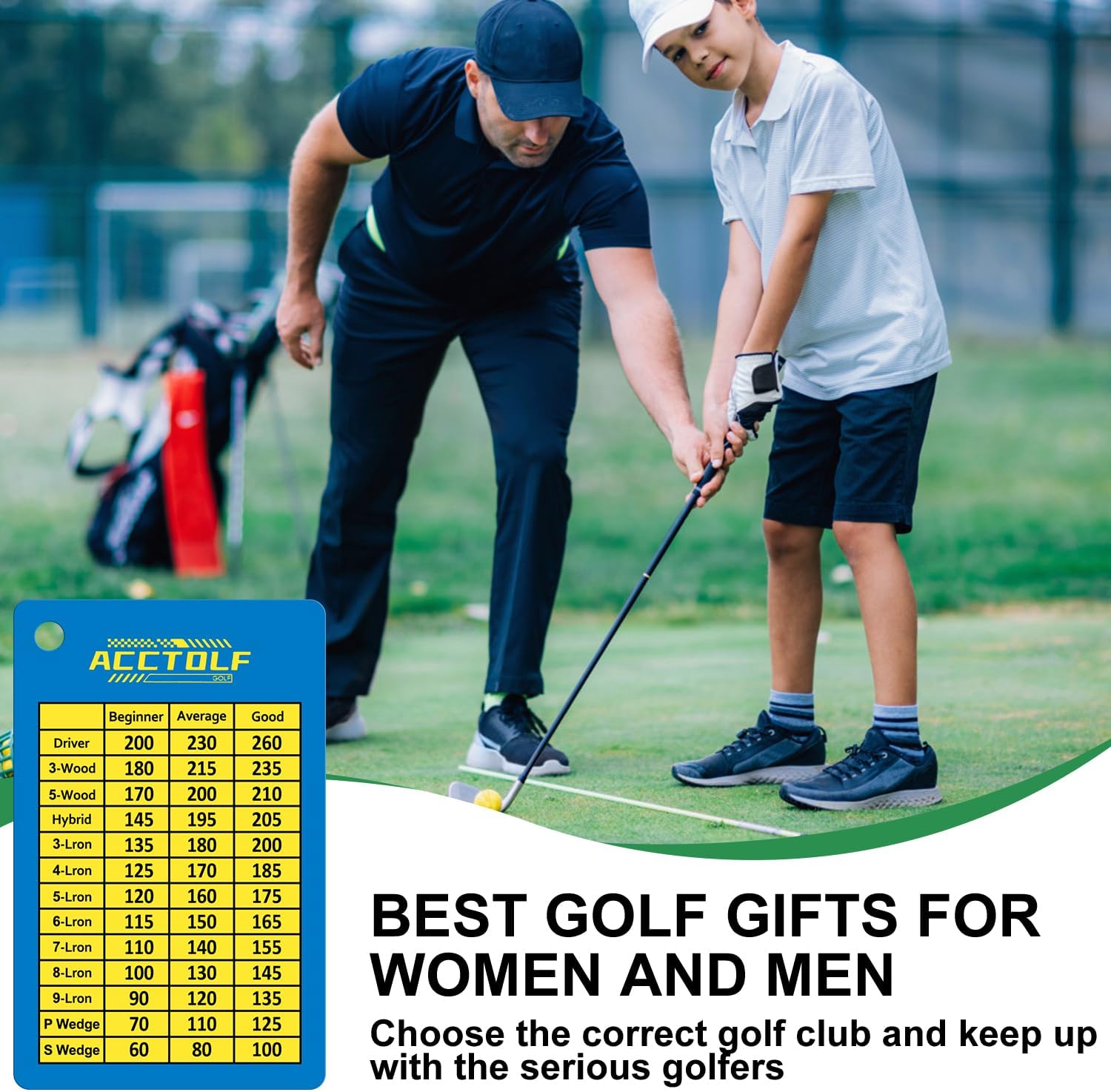 Golf Club Range Chart, Golf Range Chart, Golf Club Distance Card with Carabiner Clip for Golf Bag, Water Resistant Golf Yardage Card for Seasoned Golfers, Average or Beginners