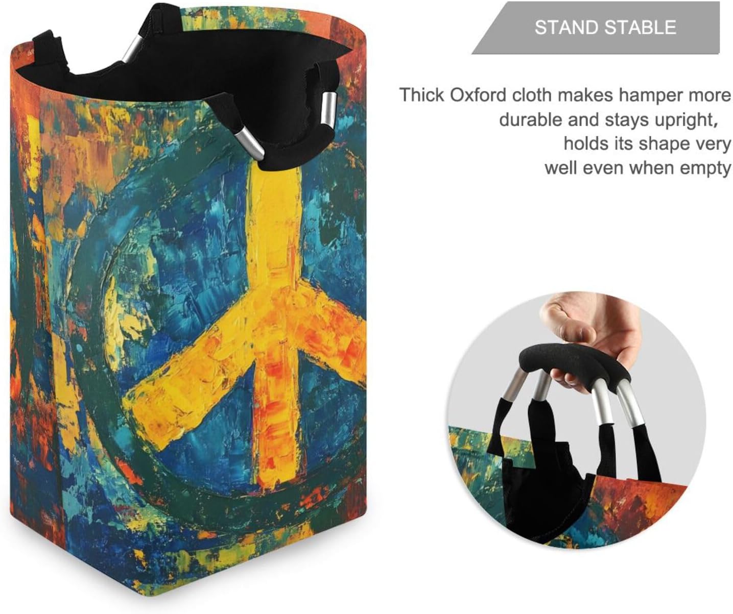 AIXIWAWA Peace Sign Painting Laundry Basket Hamper 1 Pack, Collapsible Clothes Holder Dorm Home Laundry Bag with Handles
