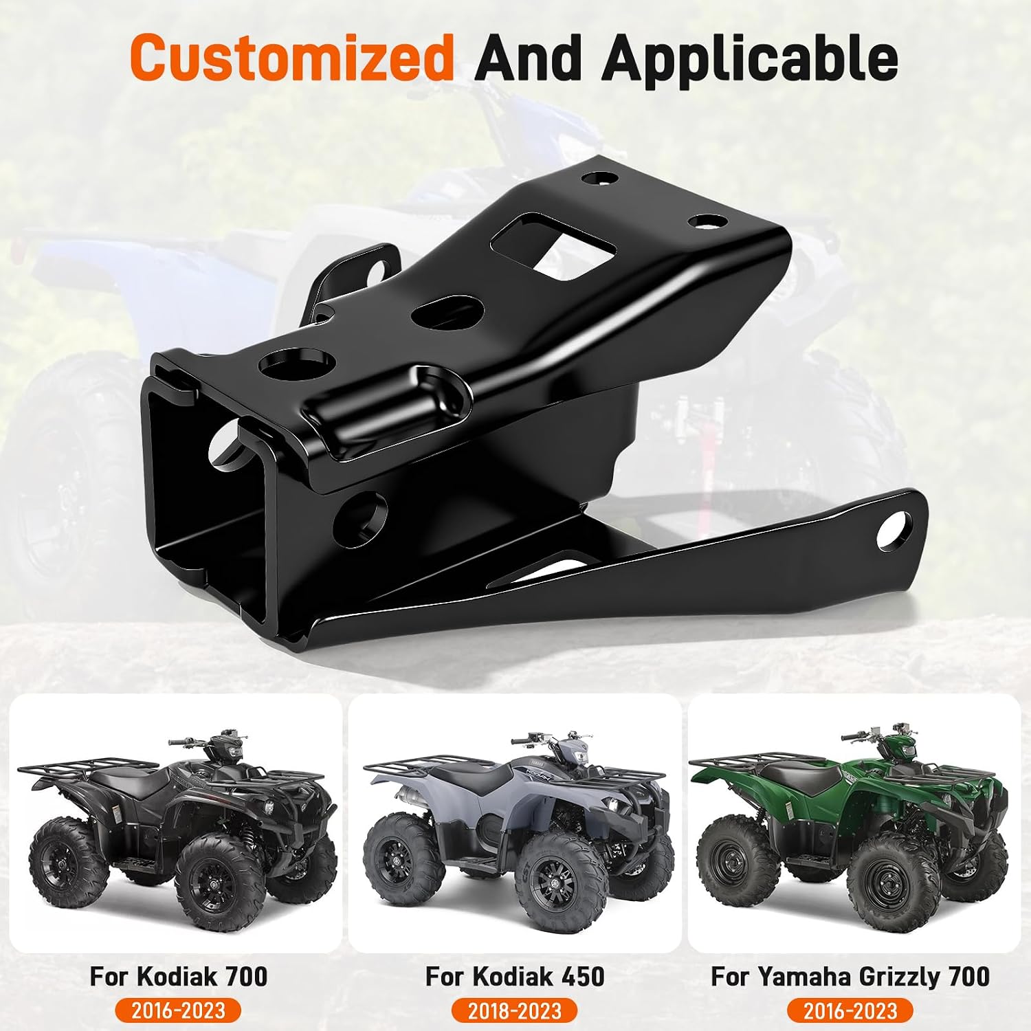 JERBOR Rear 2" Receiver Hitch Compatible with 2016-2024 Yamaha Grizzly 700 / Kodiak 700 ATV, Heavy Duty Steel Rear Trailer Tow Hitch Mount, Black Powder Coated, Bolt‑On Installation