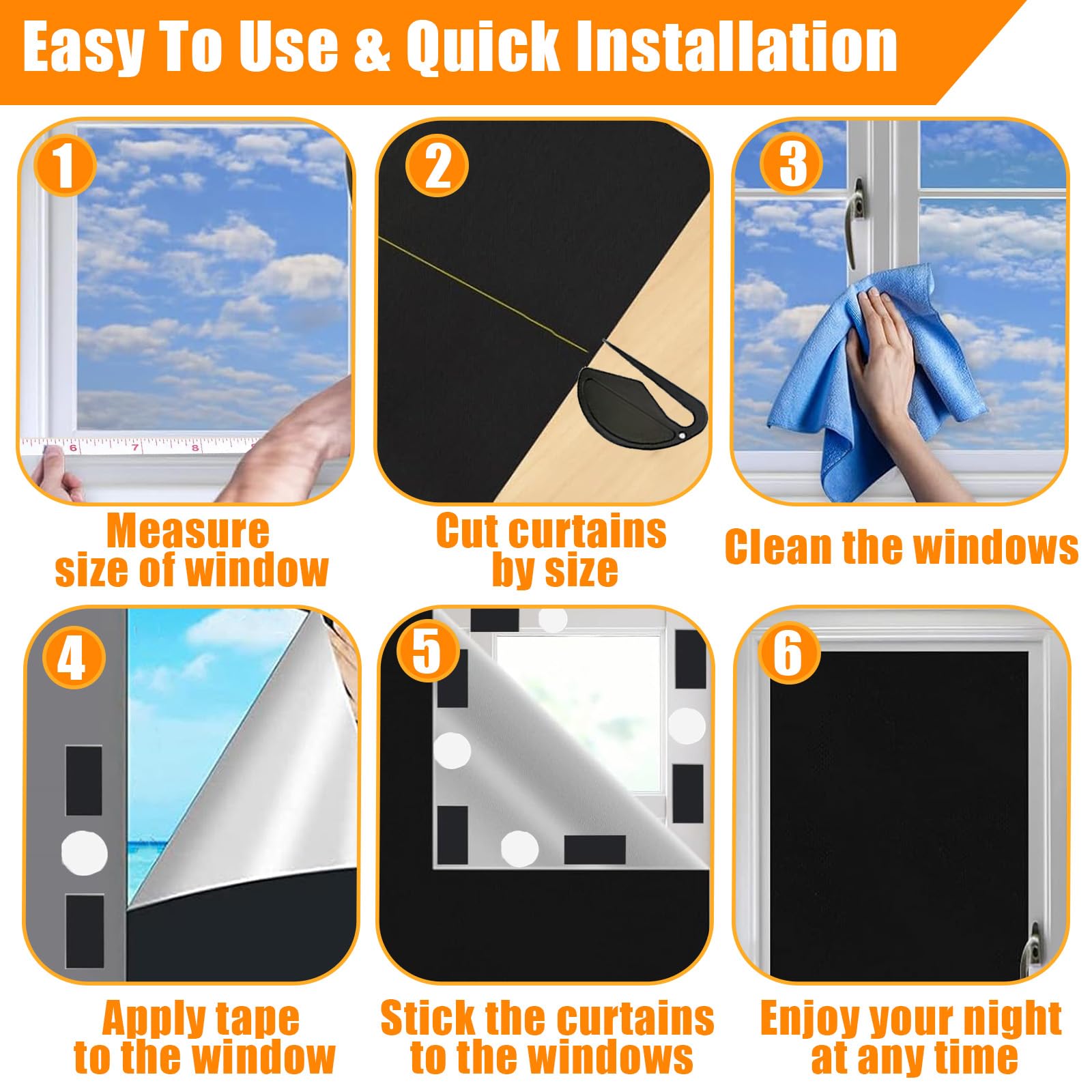 Portable Blackout Blind, 300 x 150cm Blinds Stick on Window, with Adjustable Strap Fits Any Window Size & Shape - Image 3