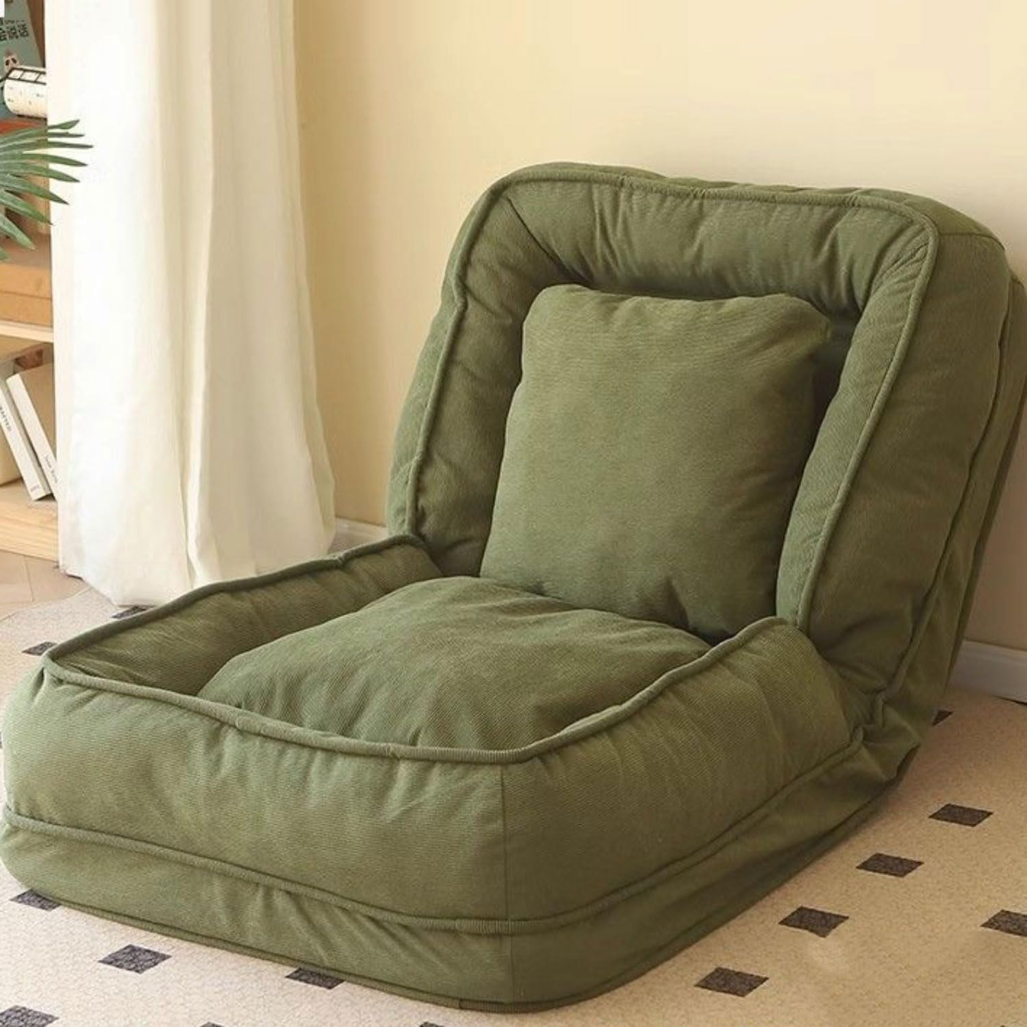 GWFBLID Upholstered Human Dog Bed for Adult & Pets Convertible Lazy Sofa Bed with 5 Adjustable Position Comfy Tatami Sofa Bed Bean Bag Sofa with 2 Soft Pillows for Bedroom Living Room Office