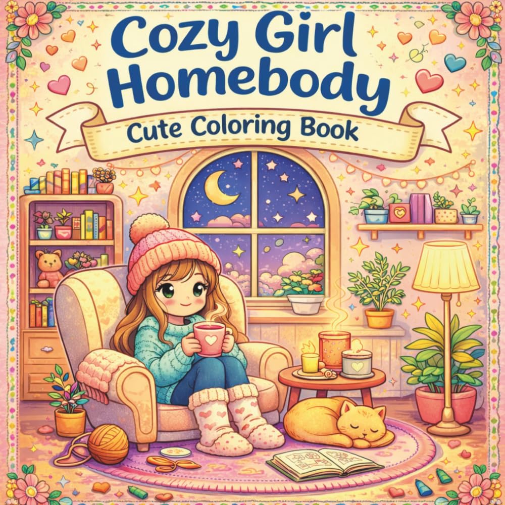 Cozy Girl Homebody Cute Coloring Book: Adorable Cozy Life Scenes, Perfect for Teens & Adults Who Love Relaxing and Coloring at Home.