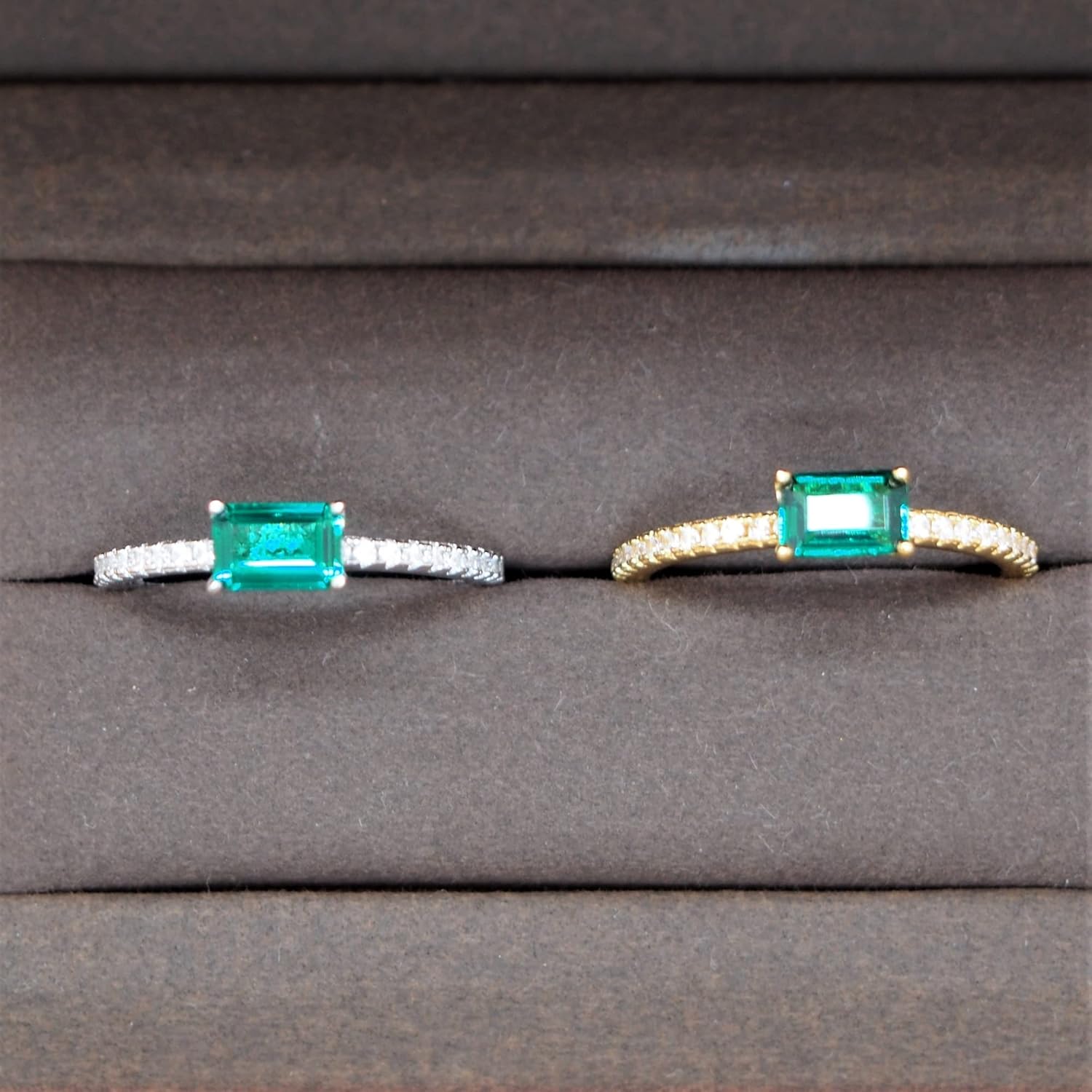 Emerald Cut Gold Plated 925 Sterling Silver Rings for Women, Genuine May Birthstone Gift, Wedding Jewelry Rings for Women