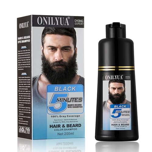 Men's Long-Lasting Black Hair Dye & Root Touch Up for Gray Coverage - 5 Minute Natural Beard & Mustache Coloring Shampoo