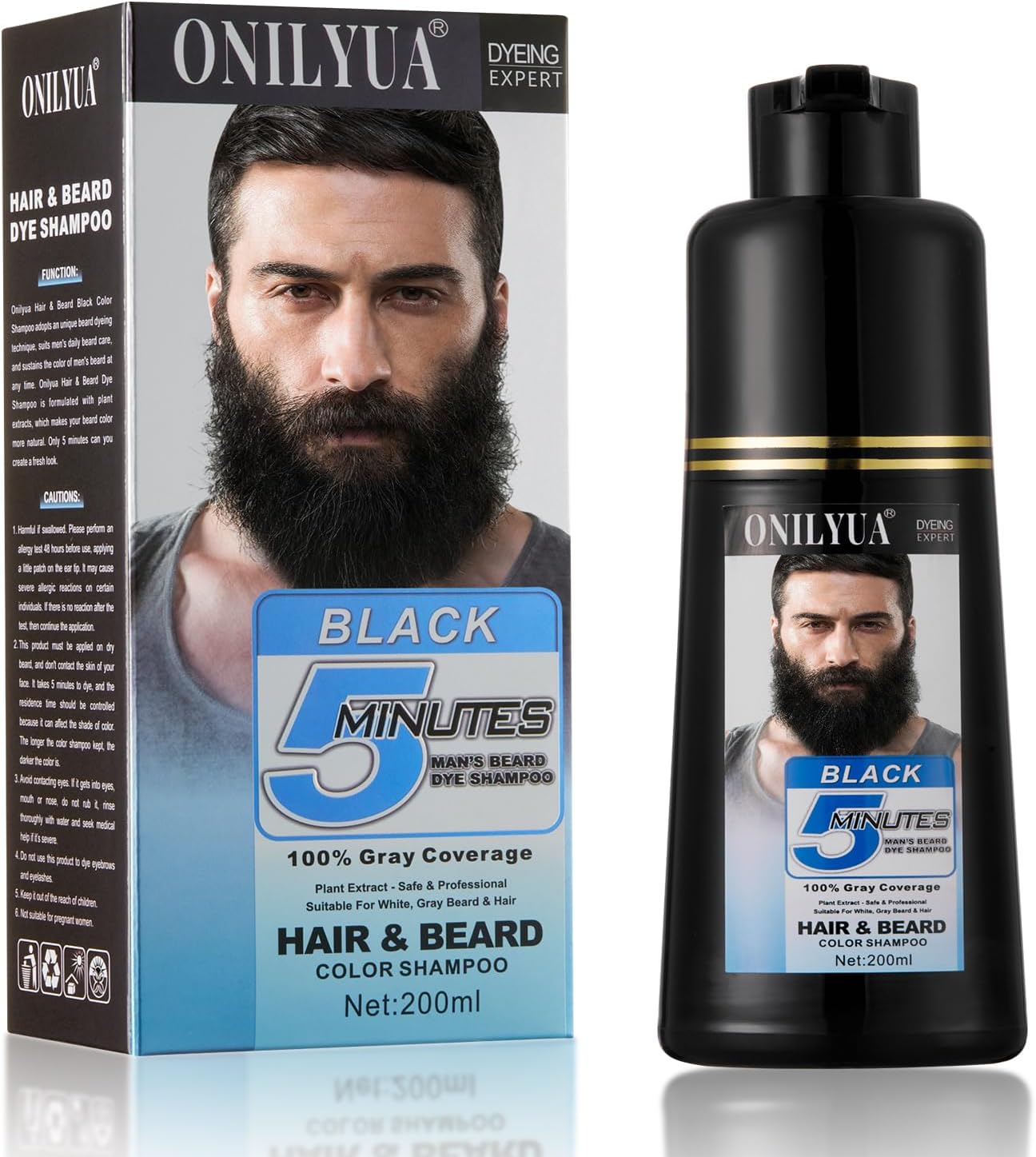 - Men's Long-Lasting Black Hair Dye & Root Touch Up for Gray Coverage - 5 Minute Natural Beard & Mustache Coloring Shampoo 3-in-1