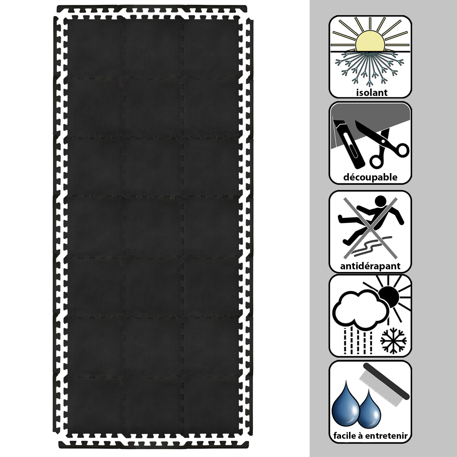 Montafox Tapis Piscine 30 x 30 x 1 cm Tapis Noir Base Set 21 Éléments Sol Dalle Modulable Mouse Protection Piscine Spa Exterieur