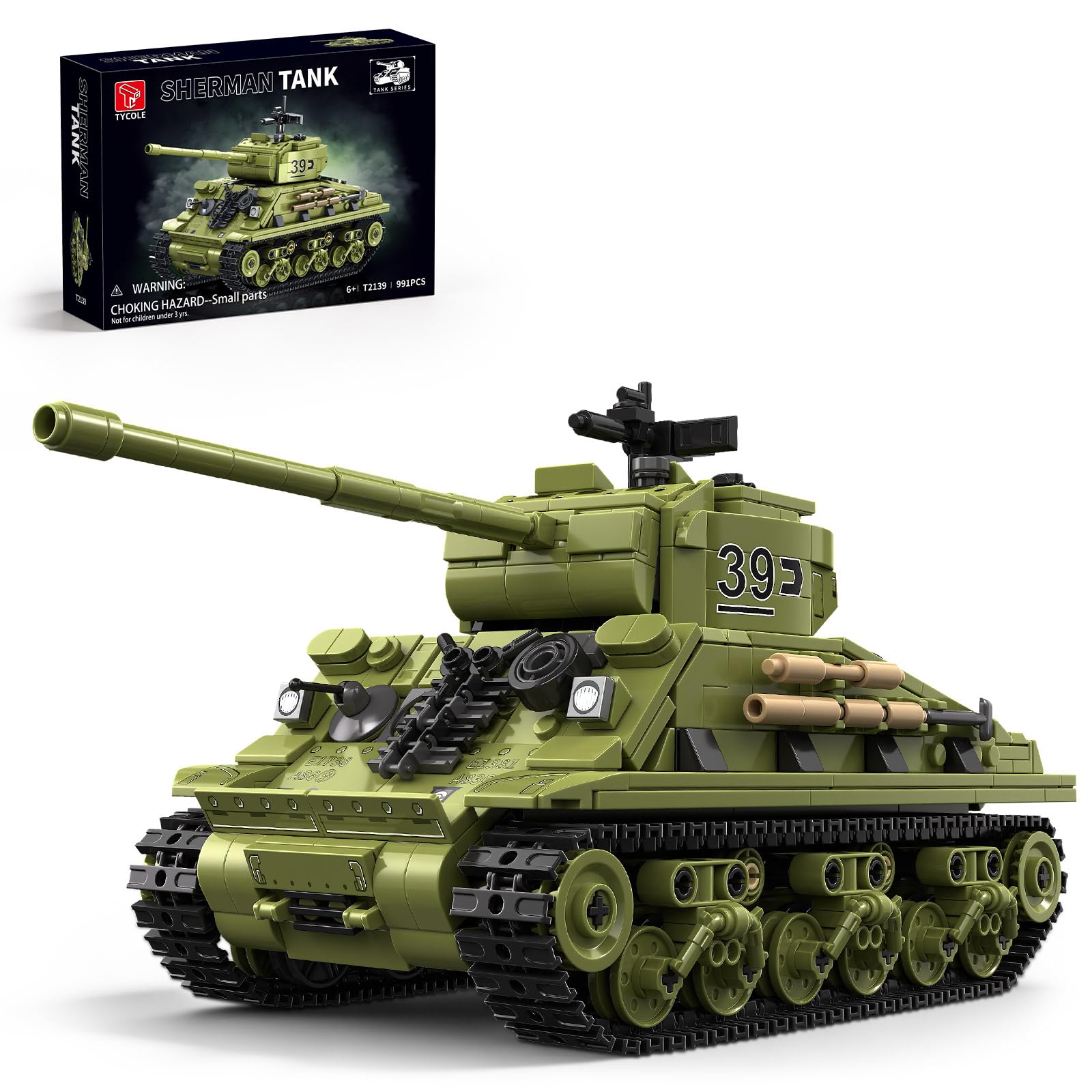 TYCOLE Sherman Tank Building Block Set 991 Pieces, Collectible WW2 Military Model Toy to Build and Display, Home Office Decoration for Military Fans, Birthday for Adults, Teens & Boys