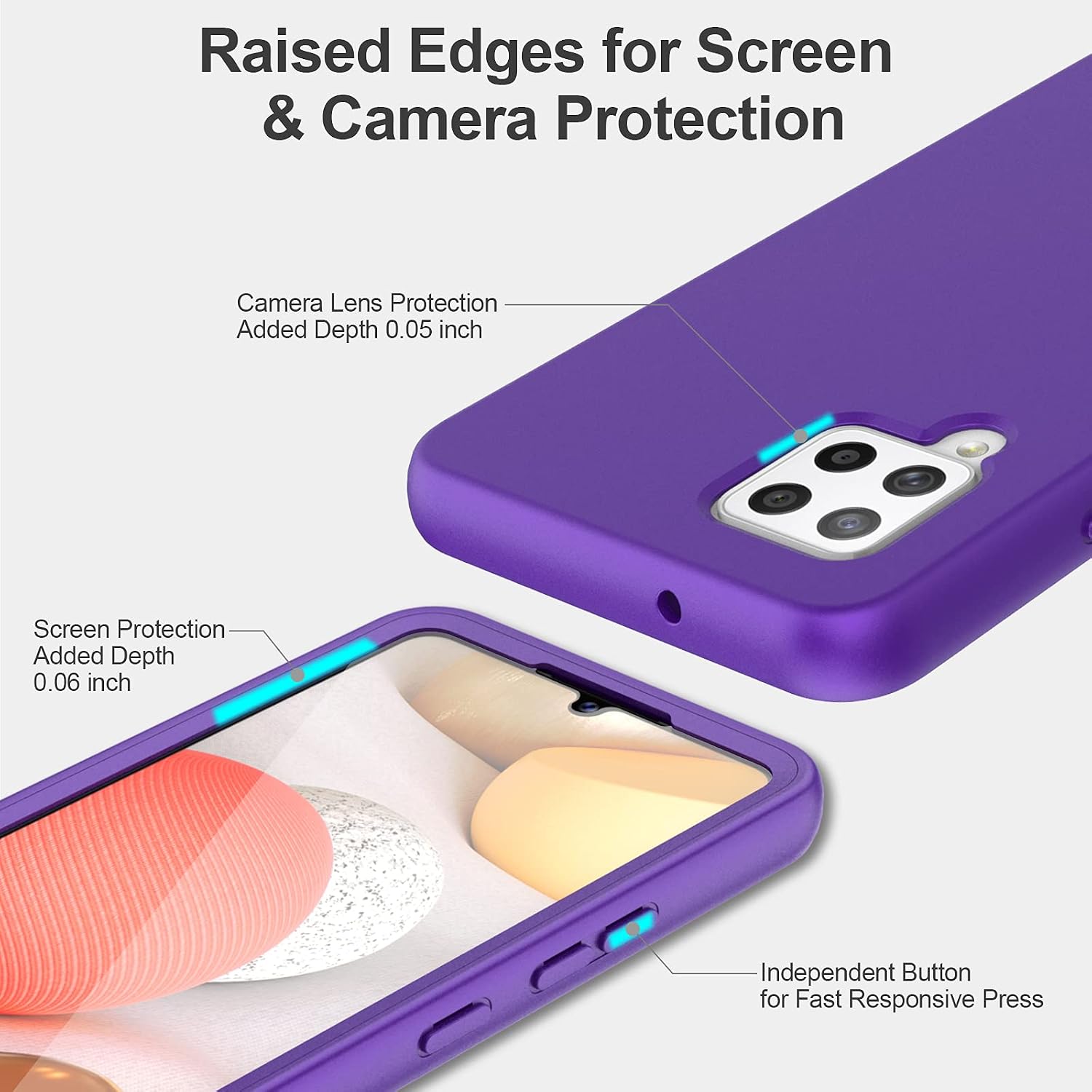 UNPEY for Samsung Galaxy A42 5G Case with Built-in Screen Protector, Full Body Protection Shockproof Phone Case, [Hard Front Cover + Soft Back Cover] Slim Rugged Protective Cover Case (Purple)