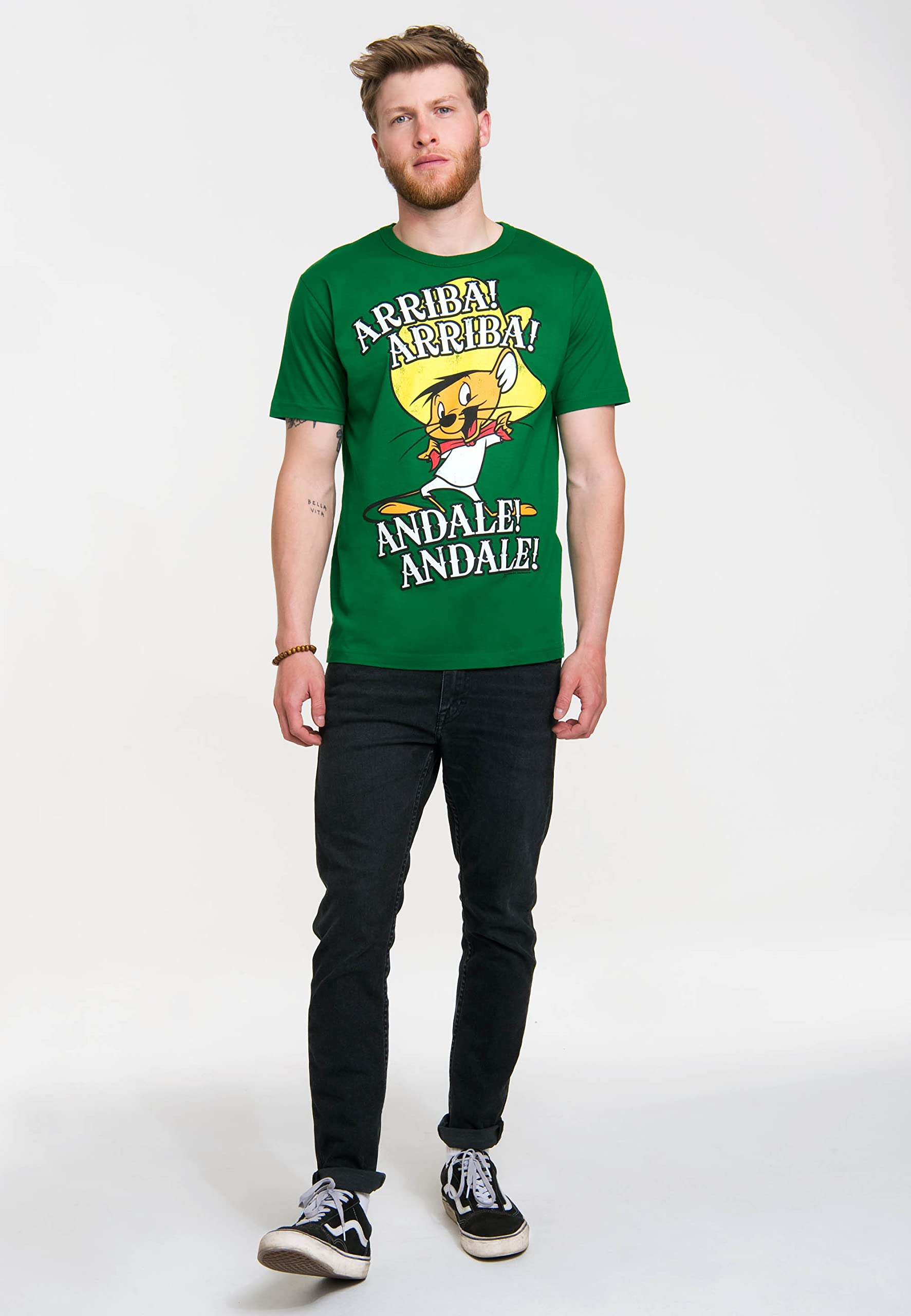 Logoshirt® Looney Tunes Arriba Andale T-Shirt Damen & Herren | Offiziell lizenziertes Looney Tunes Merch, Speedy Gonzales-Motiv, 100% Baumwolle, Cartoon T-Shirt mit hochwertigem Frontprint