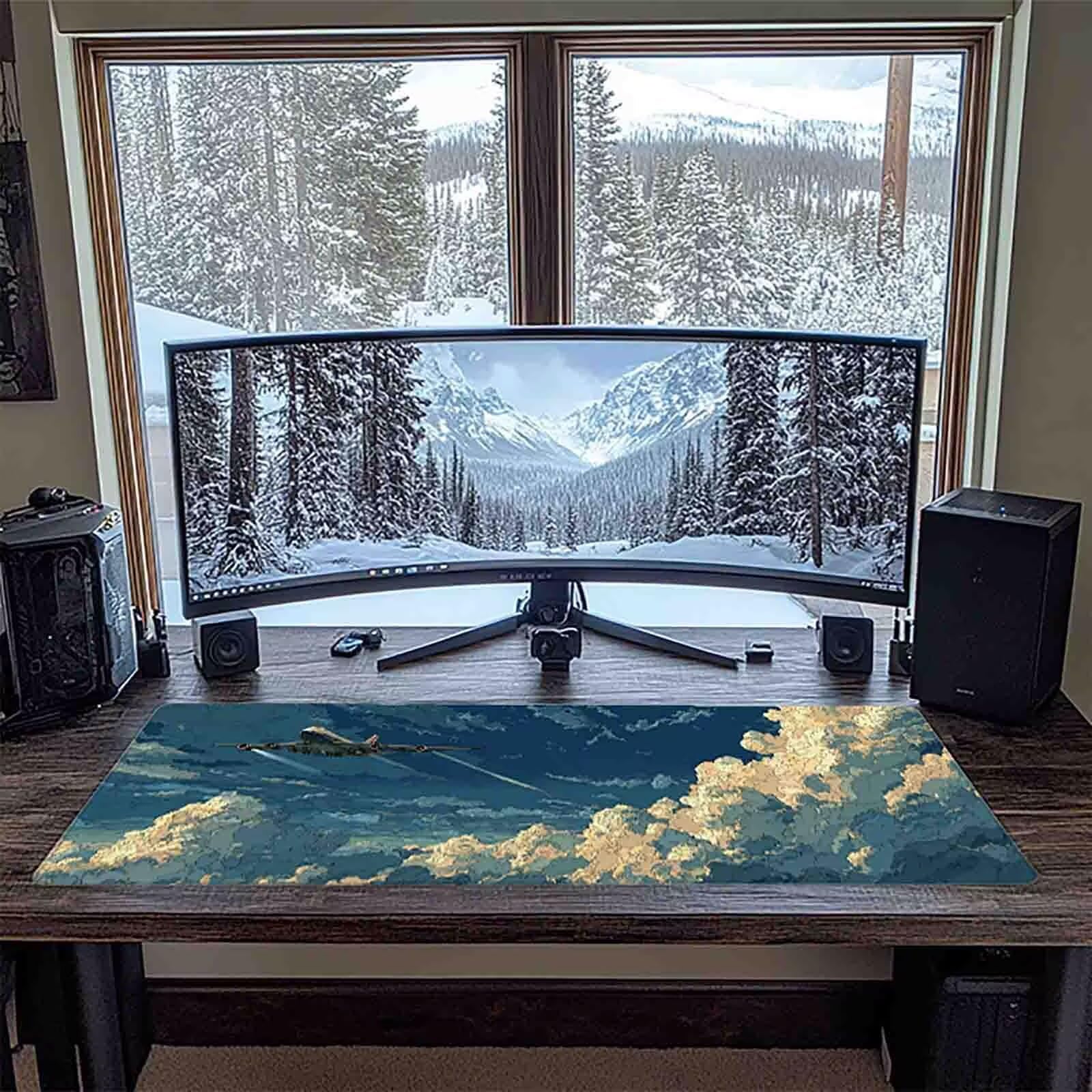 Tappetino Mouse XXL 1200x600mm Cielo Mousepad Aereo Tappetino Scrivania Grande, con base in Gomma Antiscivolo, Impermeabile Sottomano Scrivania per Computer, Ufficio, Accessori Gaming Mouse Pad 5-971w