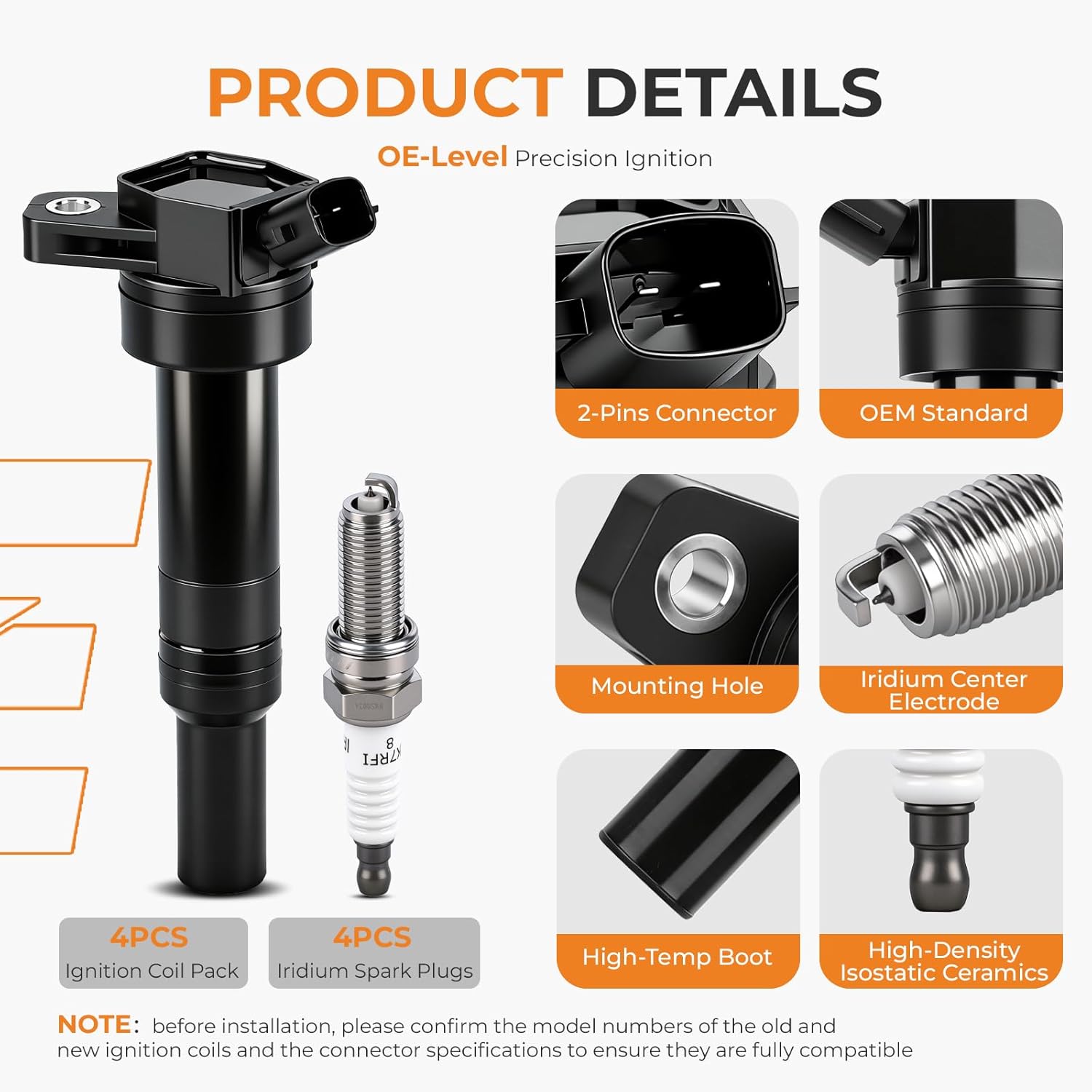 Autoexact Ignition Coil Pack and Iridium Spark Plugs Kit Fit for Hyundai 2012-2016 Elantra 2014-2021 Tucson 2012-2019 Soul Forte Elantra GT/Coupe Forte5 1.8L 2.0L L4, Replaces UF651 97390 4 Sets