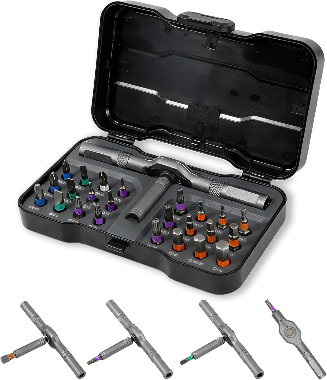 24 in 1 Magnetic Screwdriver Set Multi Bit Ratcheting screwdriver set with Storage Case Detachable T handle Repair Tool Kit Small Portable DIY Racheting Screwdriver Set for Bicycle Computer Furniture