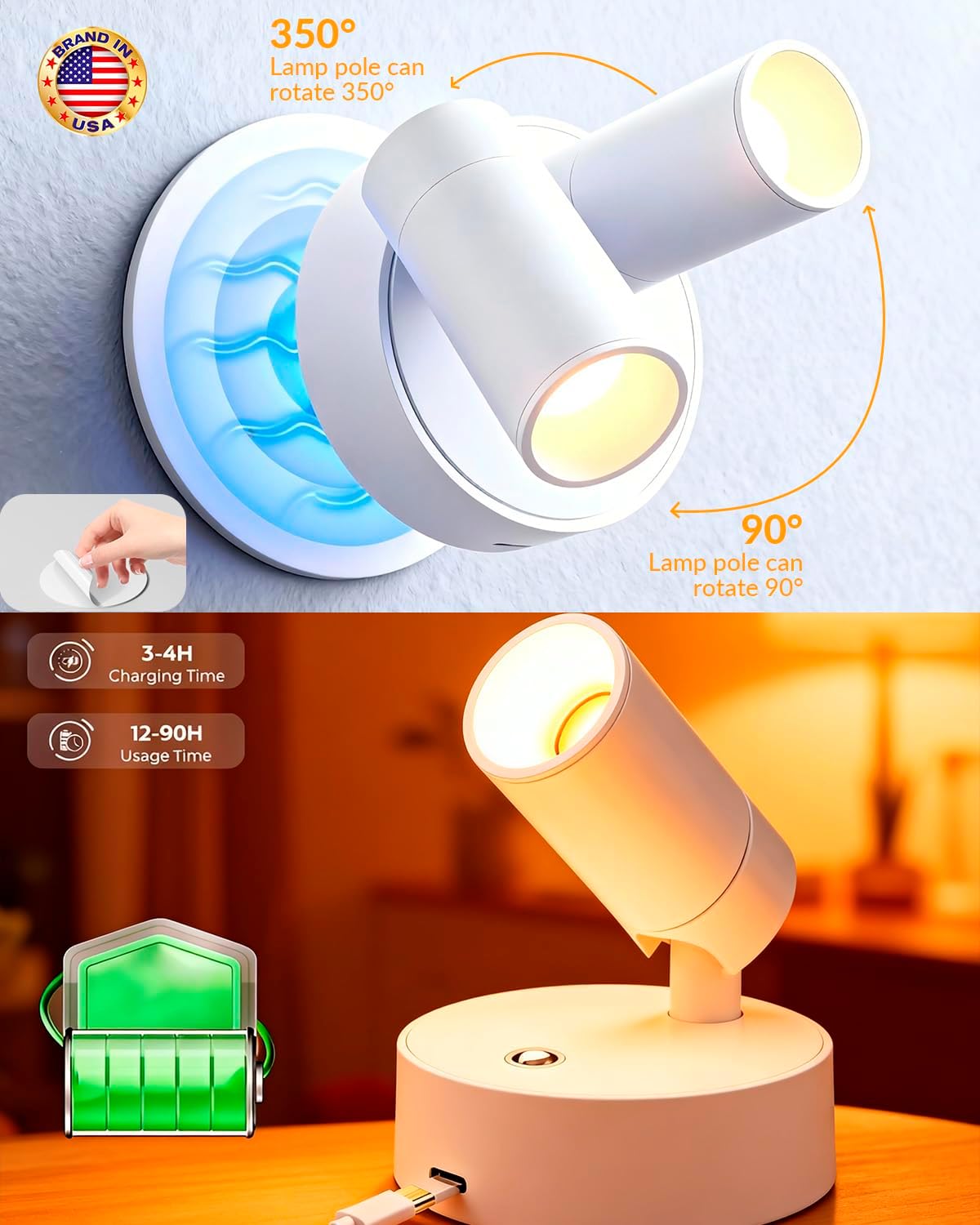 4Pcs Spot Lights Indoor for Paintings, LED spot Lights Indoor for Plants with 350° Adjustable Head, 3 Lighting Modes for Paintings, Artwork, Plants, and Shelf Display in Home & Gallery