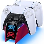 Controller Charger Station Compatible with Play 5 Faceplates Edge & Dual Controller, 9 Lightings P 5 Accessories Charging Station, P 5 Dock Stand with LED Indicator & On-Off Switch, Volcanic Red for