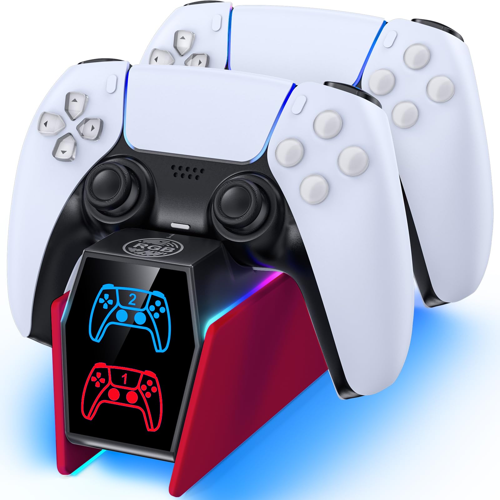 Controller Charger Station Compatible with Play 5 Faceplates Edge & Dual Controller, 9 Lightings P 5 Accessories Charging Station, P 5 Dock Stand with LED Indicator & On-Off Switch, Volcanic Red for PlayStation Consoles