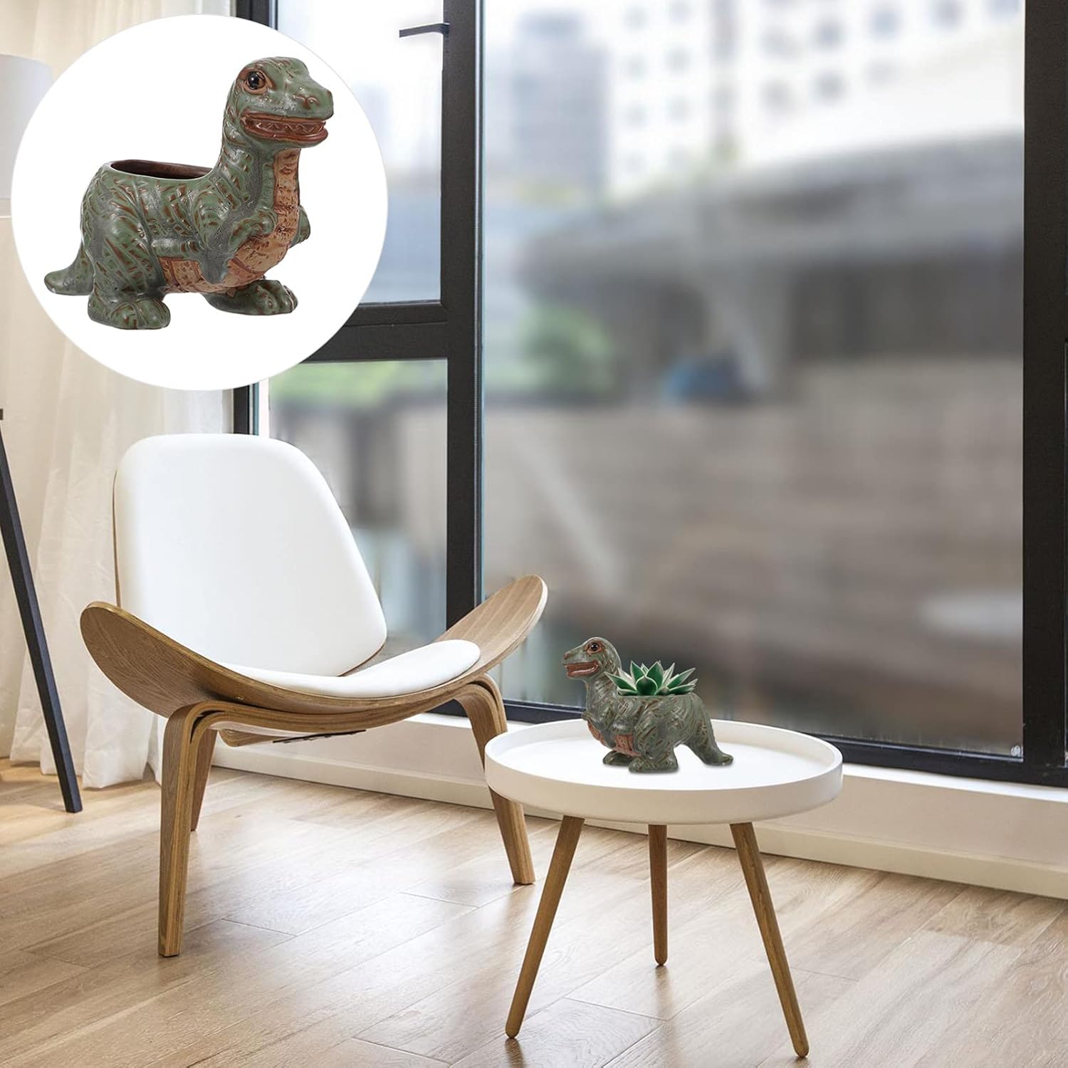 Yardwe Ceramic Dinosaur Flower Pot - Creative Decorative Plant Pot for Home Office and Garden 5.9 X 4.3 X 3.3 Inch