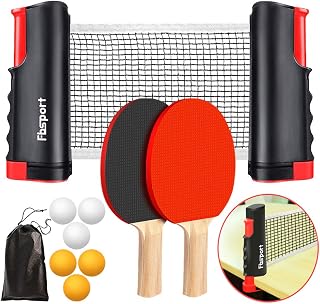 FBSPORT Portable Ping Pong Paddle Set with Retractable Net, 2 Rackets, 6 Balls & Carry Bag - Indoor Outdoor Table Tennis Kit
