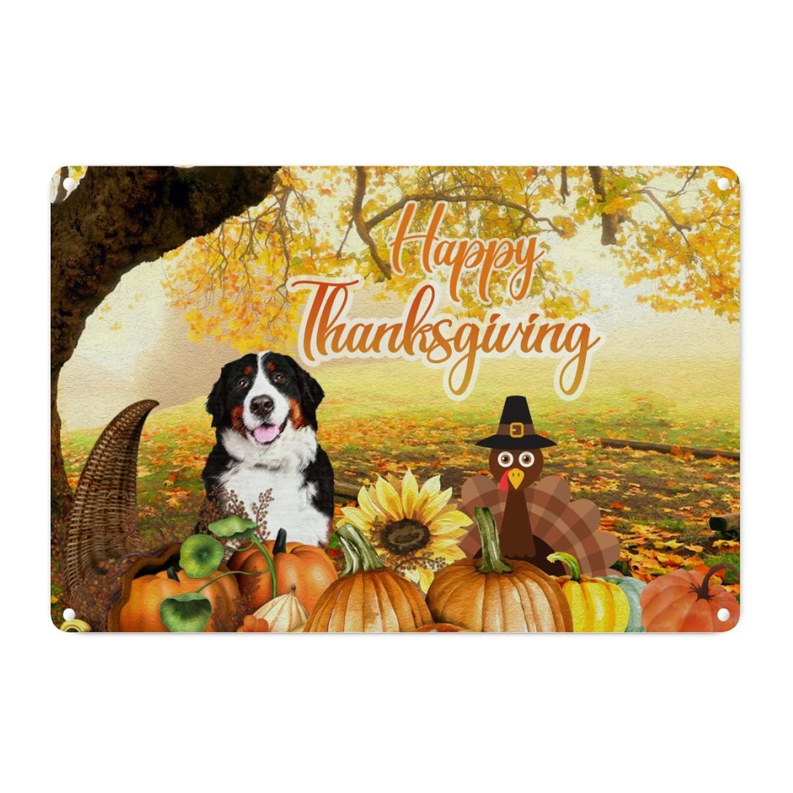Panneau de Thanksgiving en métal pour porche rustique aux motifs de citrouilles et chien