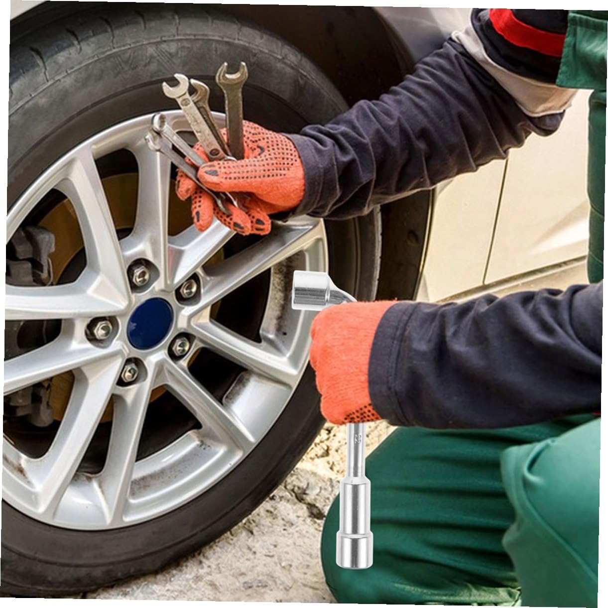 L-shaped 21mm Double-ended Socket Wrench Car Repair Tool Tire Repair and Wheel Maintenance Lug Wrench for Automotive Tire Replacement and Valve Stem Adjustment