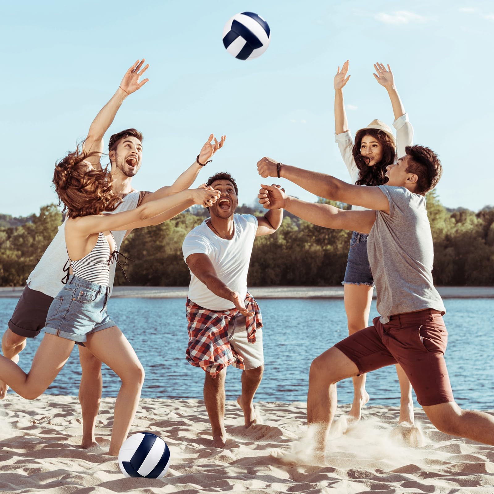 Wettarn Volleybälle in offizieller Größe 5, weich, Freizeit-Volleybälle mit Pumpe, reguläre Größe, Volleybälle für Anfänger, drinnen und draußen, Strand, Fitnessstudio, Pool, Sandsport, Marineblau,