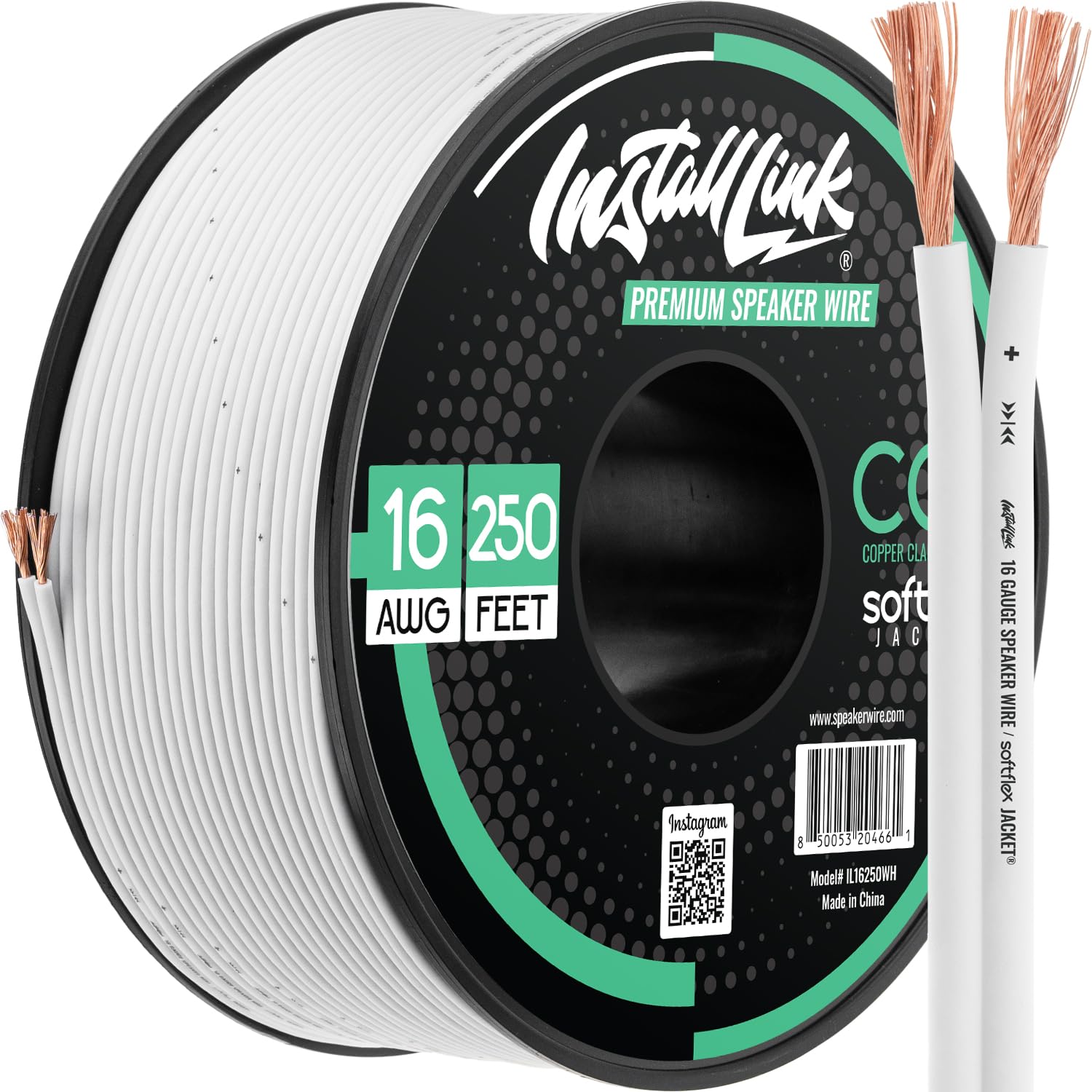 Cable de altavoz calibre 16 para audio de hogar, coche y RV en bobina de 250 pies 8