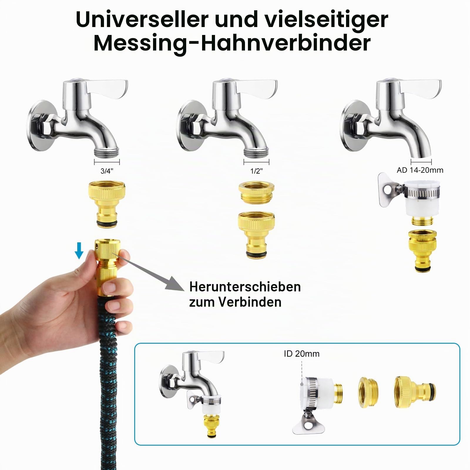 Flexibler Gartenschlauch 74FT/22,5M - Strapazierfähiger Wasserschlauch Flexibel mit 10-Funktions Gartenbrause, 1/2 Zoll, 3/4 Zoll Schlauchadapter, Gartenschlauch für Autowäsche Garten Haustier