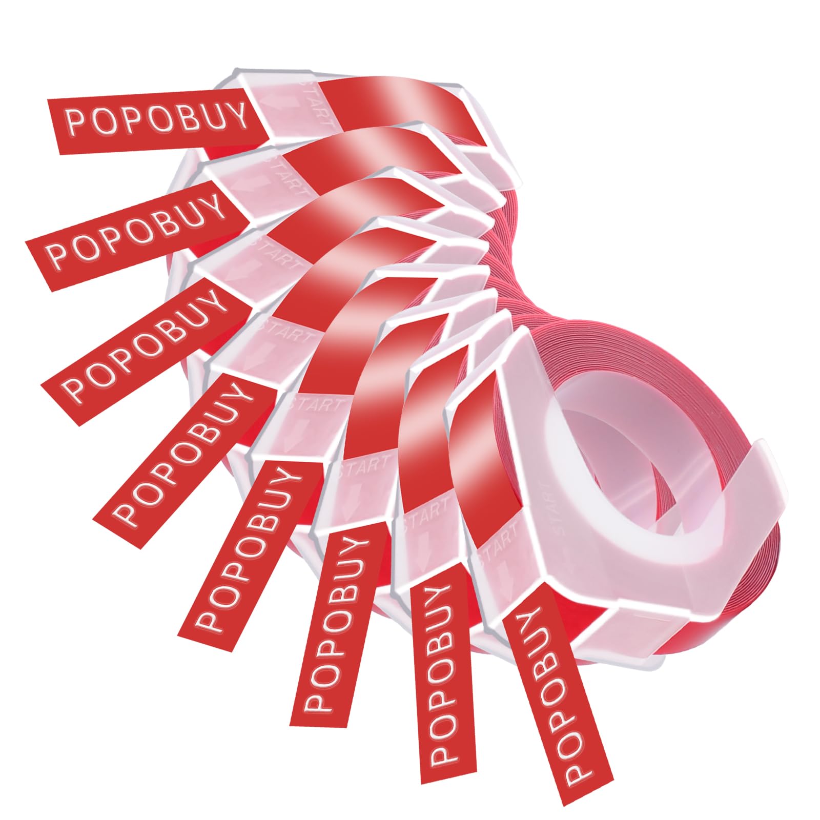 POPOBUY 8 Pack Embossing Label 1/2 Inch A521202 Compatible for DYMO 3D Plastic Emboss Tape 521202 White on Red, 12mm x 3m for Office Mate II 1540 154000, MoTEX E101 E404 Label Makers
