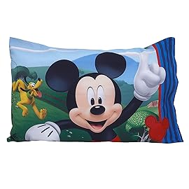 Disney Mickey\'s Big Adventure Blue, Red, Yellow & Green 4Piece Toddler Bed Set - Comforter, Fitted Bottom Sheet, Flat Top Sheet, Reversible Pillowcase, Blue, Red, Yellow, Green