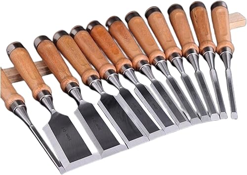 Miniatura 3 de DEEG Juego de herramientas de cincel de madera de 12 piezas, kit de cincel de tallado de carpintería con estuche de madera prémium para carpintero,