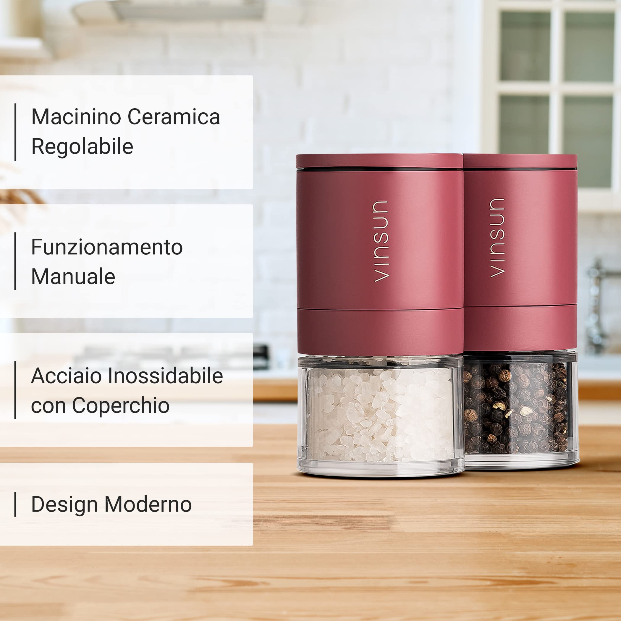 Set Di 2 Macinapepe E Sale Manuale - Macinino Regolabile In Ceramica, Vetro Acrilico