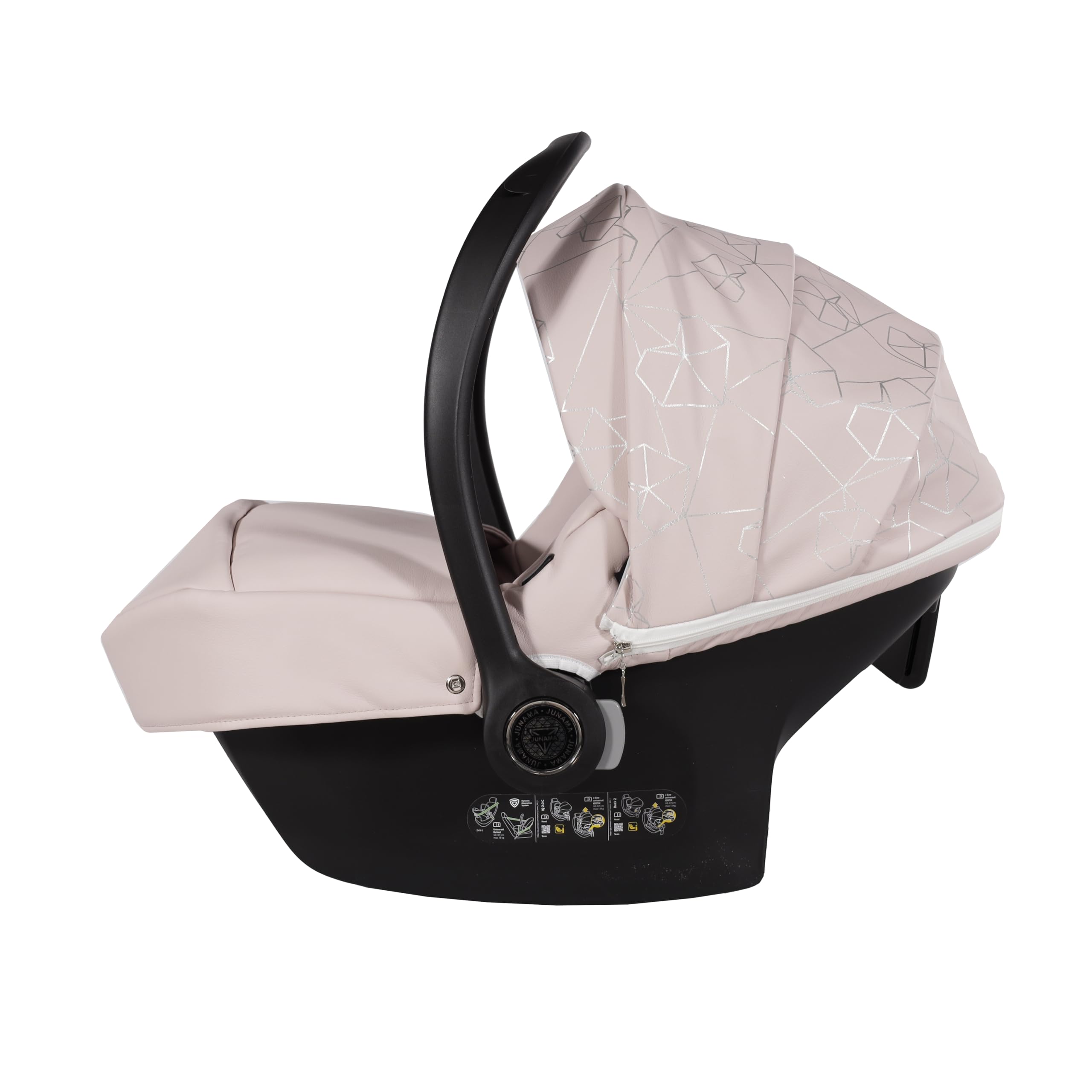 Junama Diamond Heart 06 Rosa y Plateado Cochecito de Bebé 2 en 1, 3 en 1, 4 en 1 + Sombrilla para Carrito (3 en 1 con silla de auto)