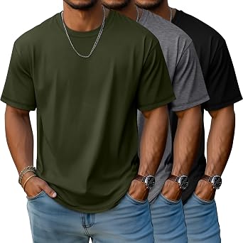 Evervibe 3 Pack Mens Big and Tall T-Shirts, Crew Neck Cotton Short Sleeve Tees Summer Side Slits Shirts Casual Basic Tops
