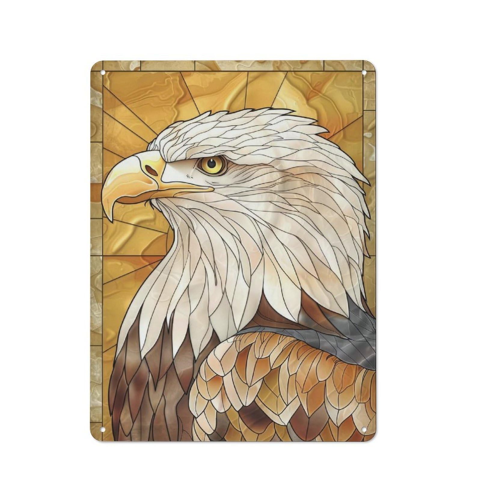 Eagle Animal Gold Metal Wall Sign 40x30cm, Rustic Classic Pub Decor for Cafe, Pub, Workshop Or Home Bar