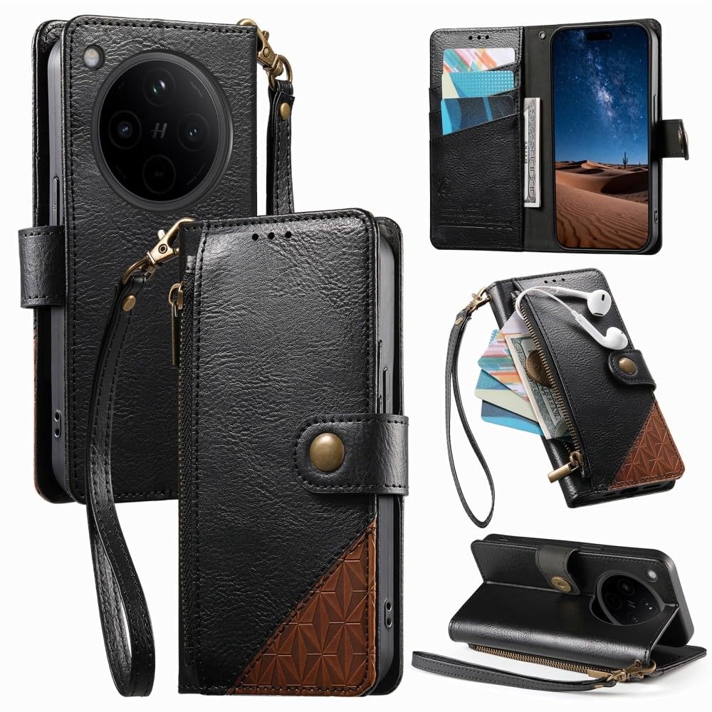 Étui portefeuille Oppo A78 5G de qualité supérieure à clapet noir - 8