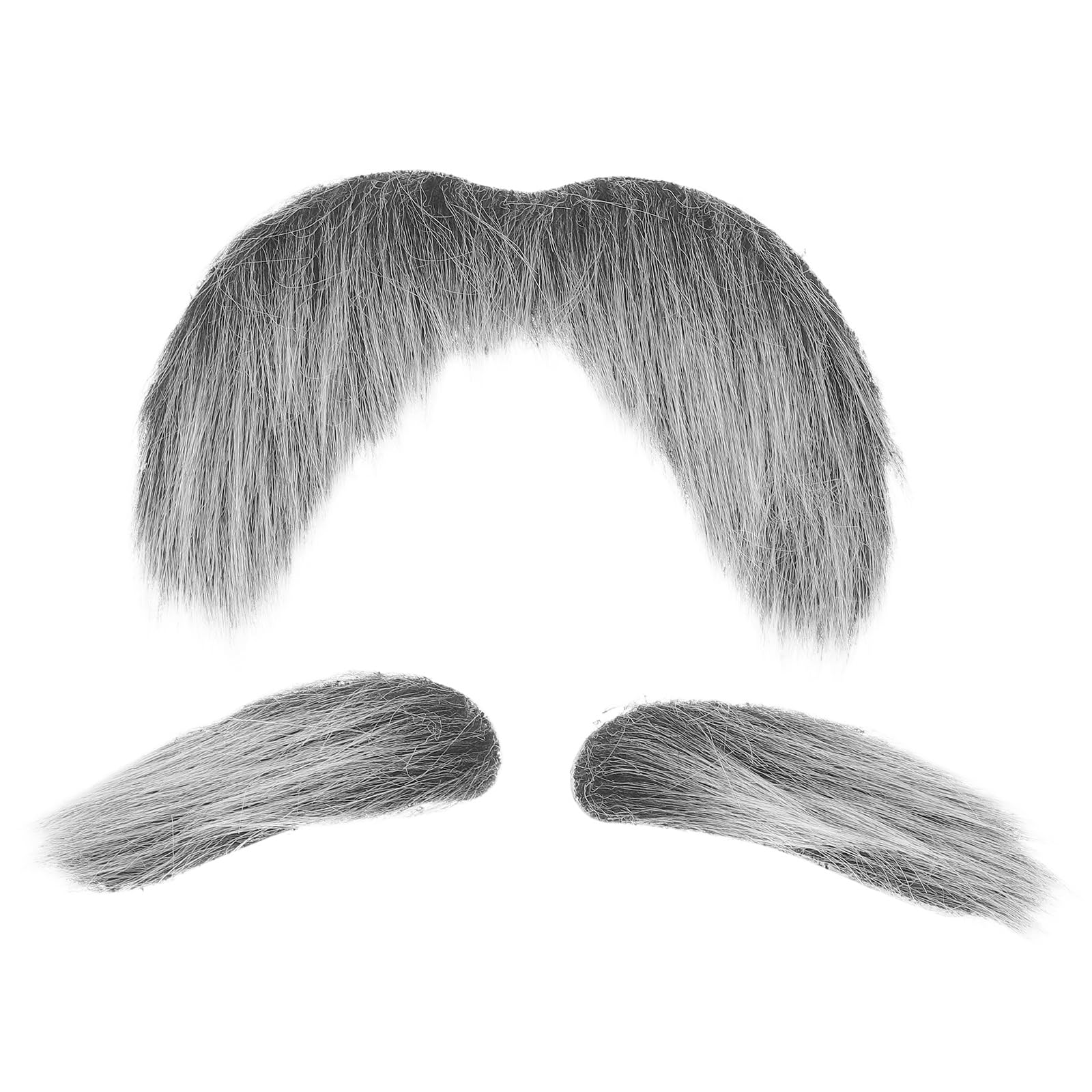 LOGOFUN 3PCS Fake Mustache Eyebrows Set Self Adhesive Funny Beard Props for Halloween Cosplay Makeup Party Costume Accessories - Grey White
