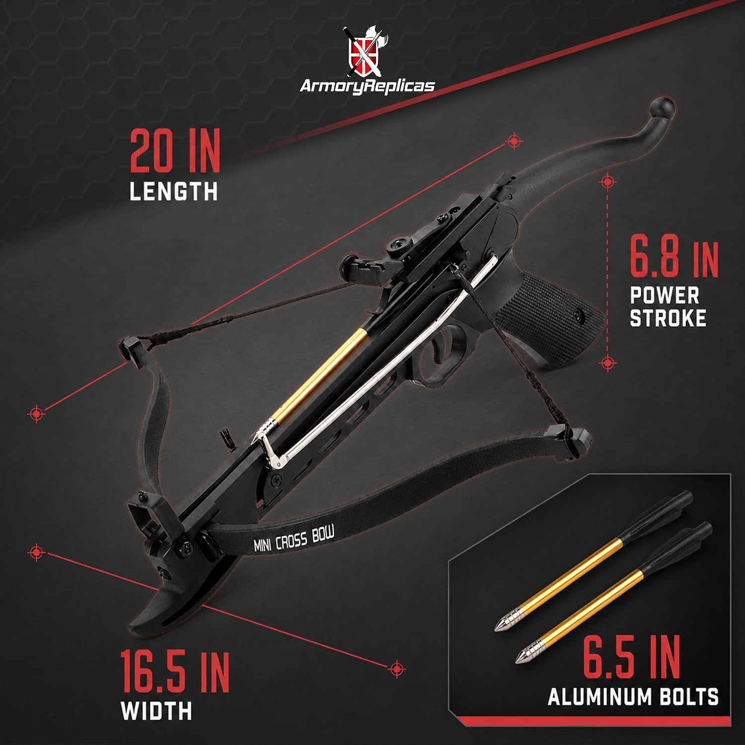 Armory Replicas™ Mini Self-Cocking Crossbow Collection – Aluminum & Fiberglass Compact Archery Crossbows, 50lb to 80lb Draw Weight Models with Safety System & Starter Bolt Sets