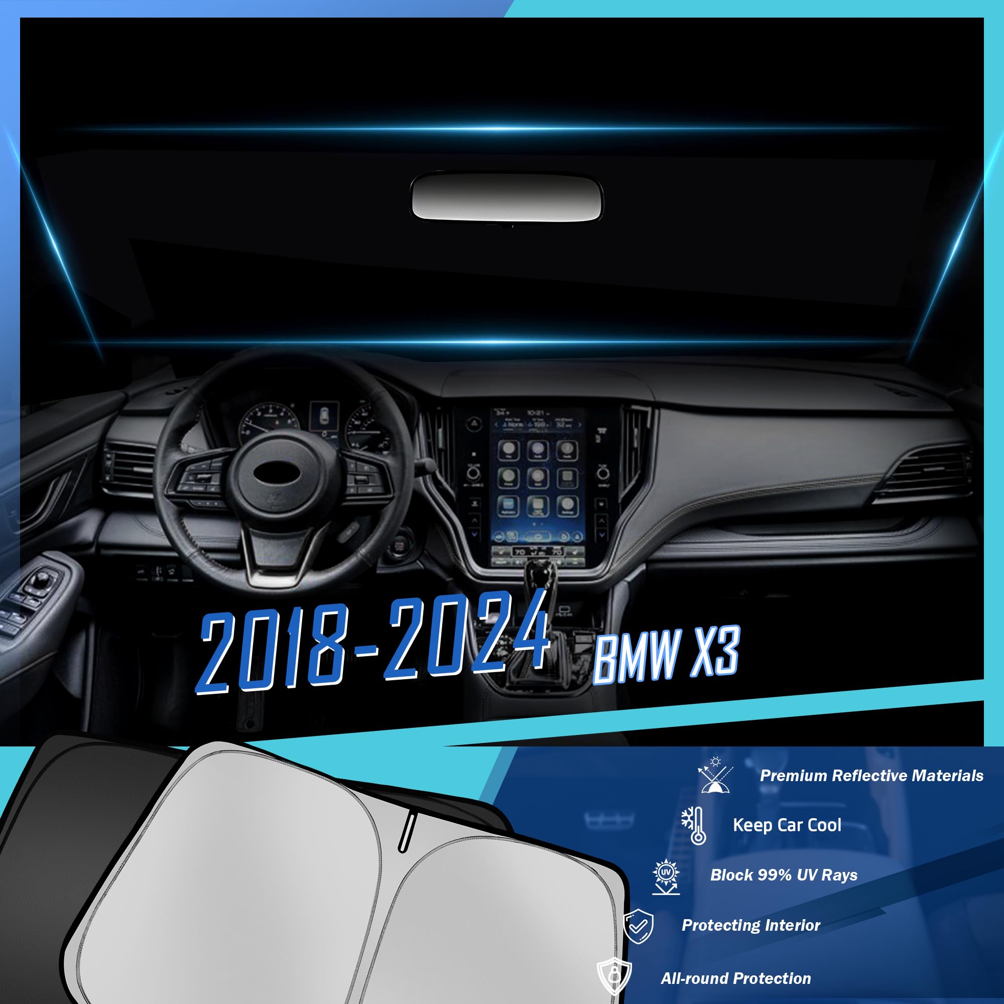 Tombyda Windshield Sunshade for Su-baru Outback Wagon 2015-2025 Front Window Sun Shade Custom Sunscreen Double Layers Design