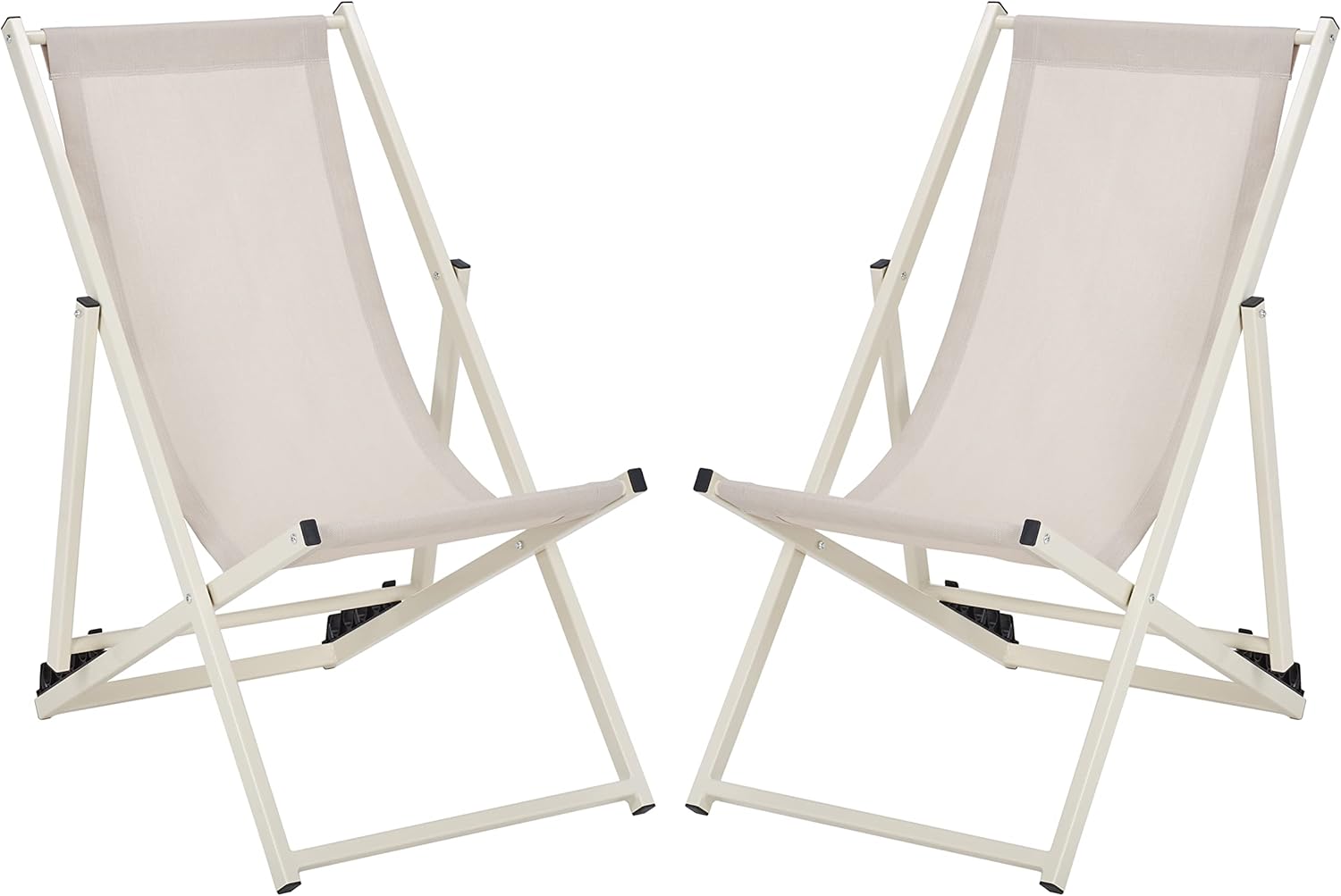 SAFAVIEH Outdoor Collection Breslin Beige/Beige Adjustable Folding Sling Chair Set of 2 (Fully Assembled)
