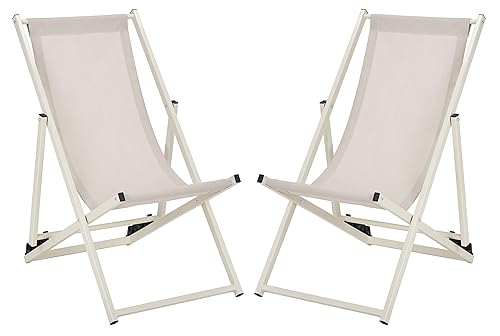 SAFAVIEH Outdoor Collection Breslin Beige/Beige Adjustable Folding Sling Chair Set