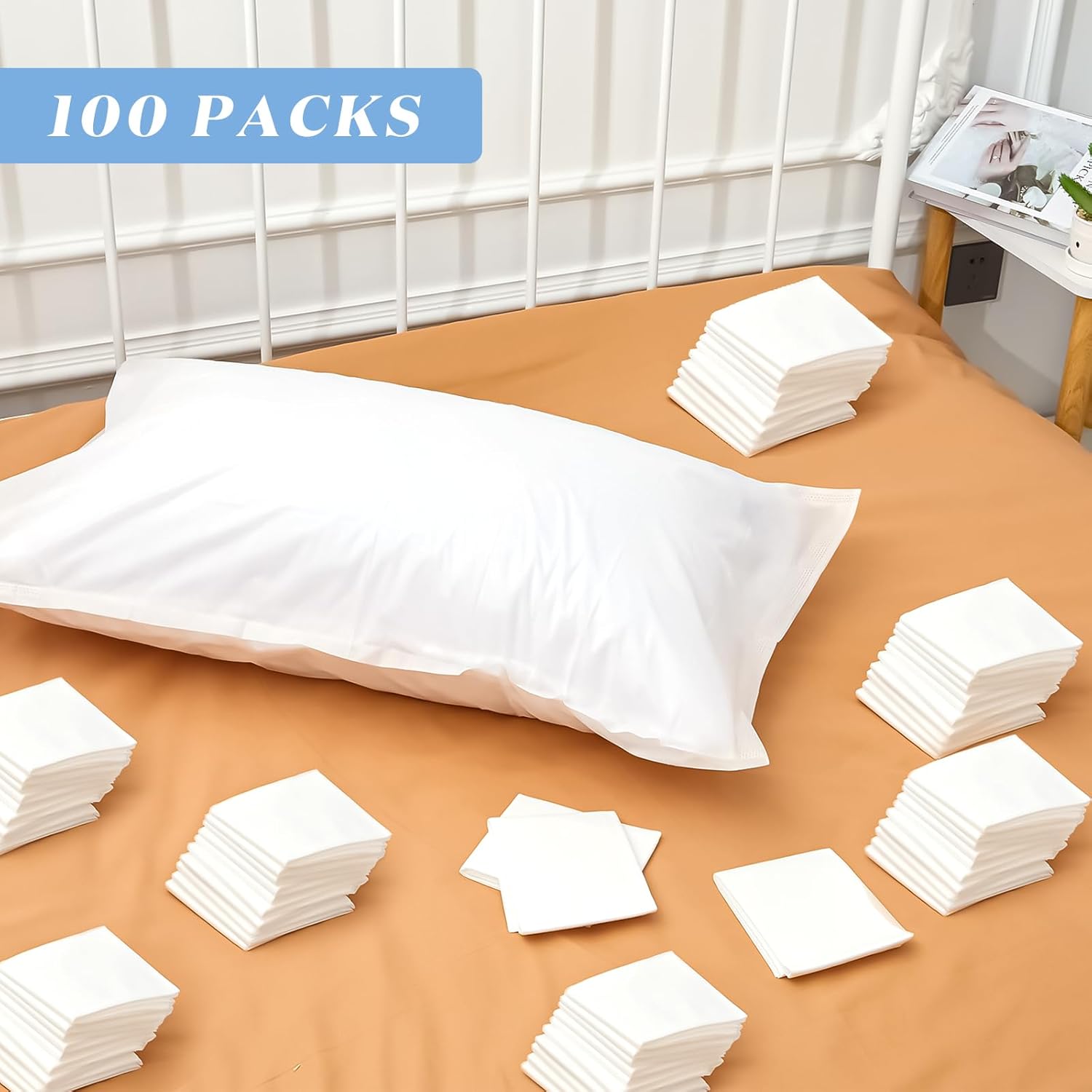 Newwiee 100 Pcs Disposable Pillow Case Non Woven Pillow Covers Bulk for Medical Travel Hotel Bedroom Home Bedding Portable Supplies, 31'' x 20''