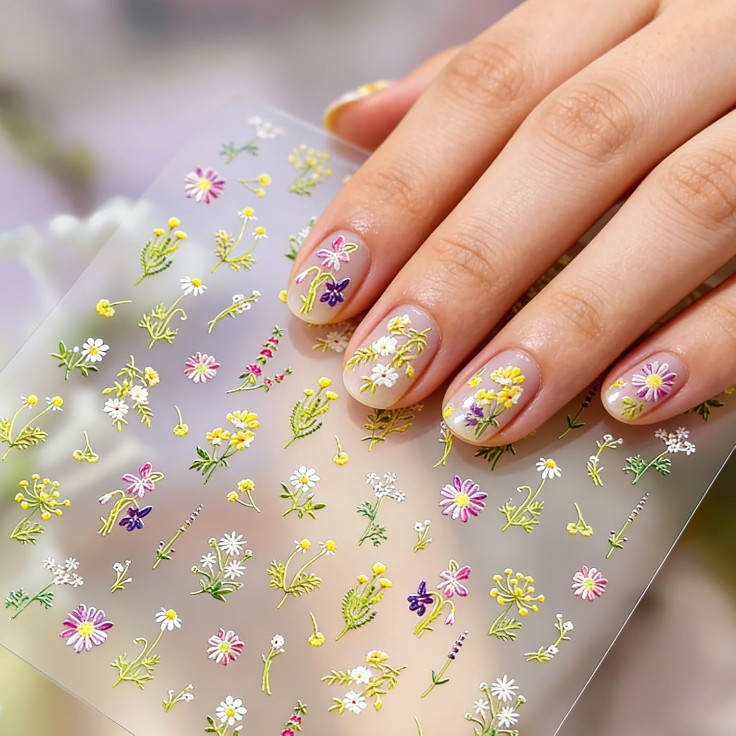 Flower Nail Stickers - Spring Summer Self-Adhesive Floral Nail Decals, Colorful Mini Flower Daisy & Wild Blooms Nail Design, 3D Tiny Flower Nail Decorations DIY Manicure Supplies for Women & Girls image 3
