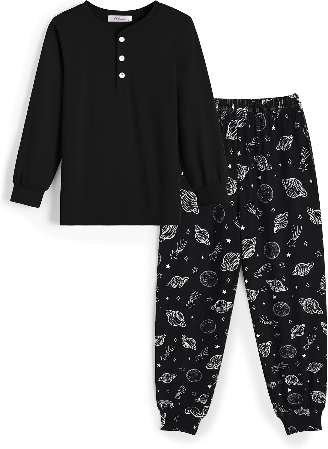 Arshiner Boys Pajamas Long Sleeve Henley Top and Pants Boys 2 Piece Pajama Set Sleepwear for 6-14 Years