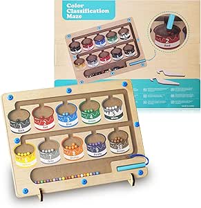 Labirinto Magnetico Montessori Legno - Gioco Educativo 3-6 Anni - Numeri E Colori - 30x30 Cm