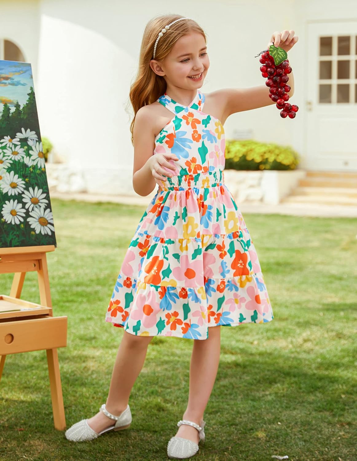 GRACE KARIN Girls Summer Dress Off Shoulder Floral A-line Midi Dress 5-14Y - Image 2