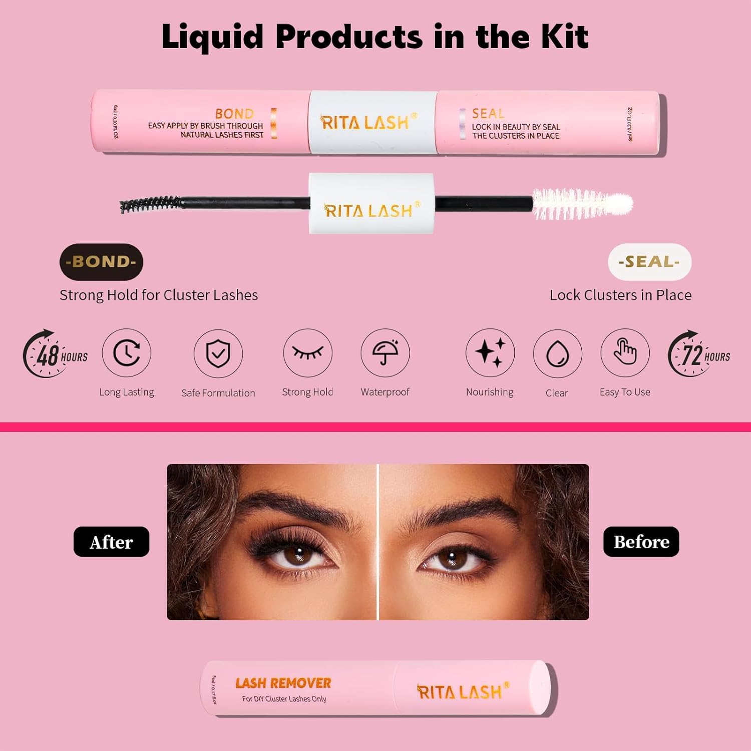 RITALASH Kit di extension per ciglia fai da te, 384 pezzi, kit per extension per ciglia con pennello per mascara, applicatore per rimuovere colla e colla per ciglia (384 pezzi W02+W04+W05+W06)