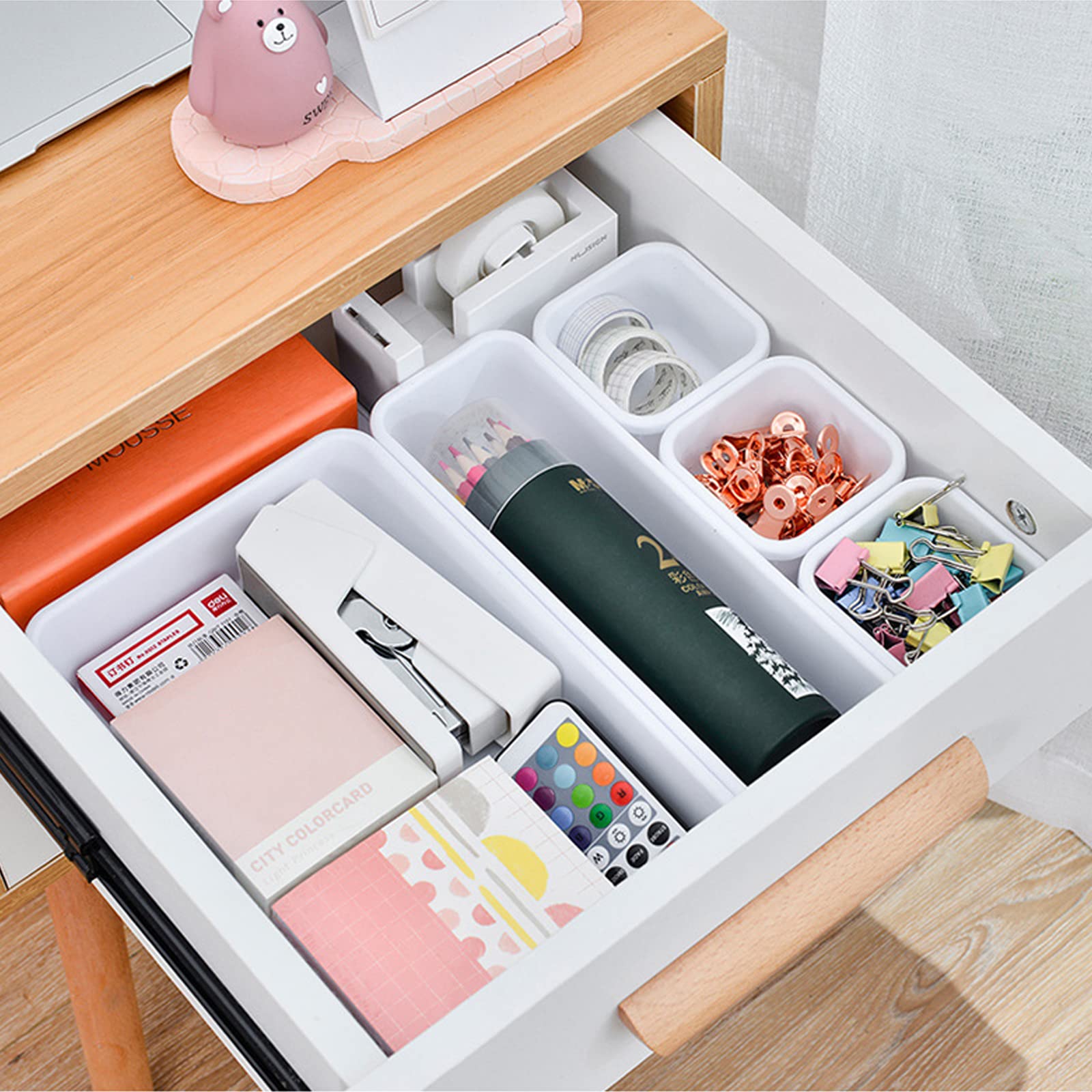 Organisateurs De Tiroir GOYADA - Lot De 24 Plateaux Blancs - 3 Tailles - Pour Bureau, Cuisine, Salle De Bain