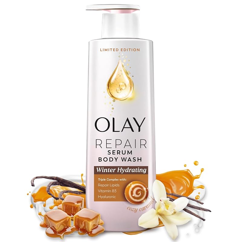 Olay Sabonete Líquido Corporal Winter Repair Serum, fragrância Cozy Caramel, 591 mL