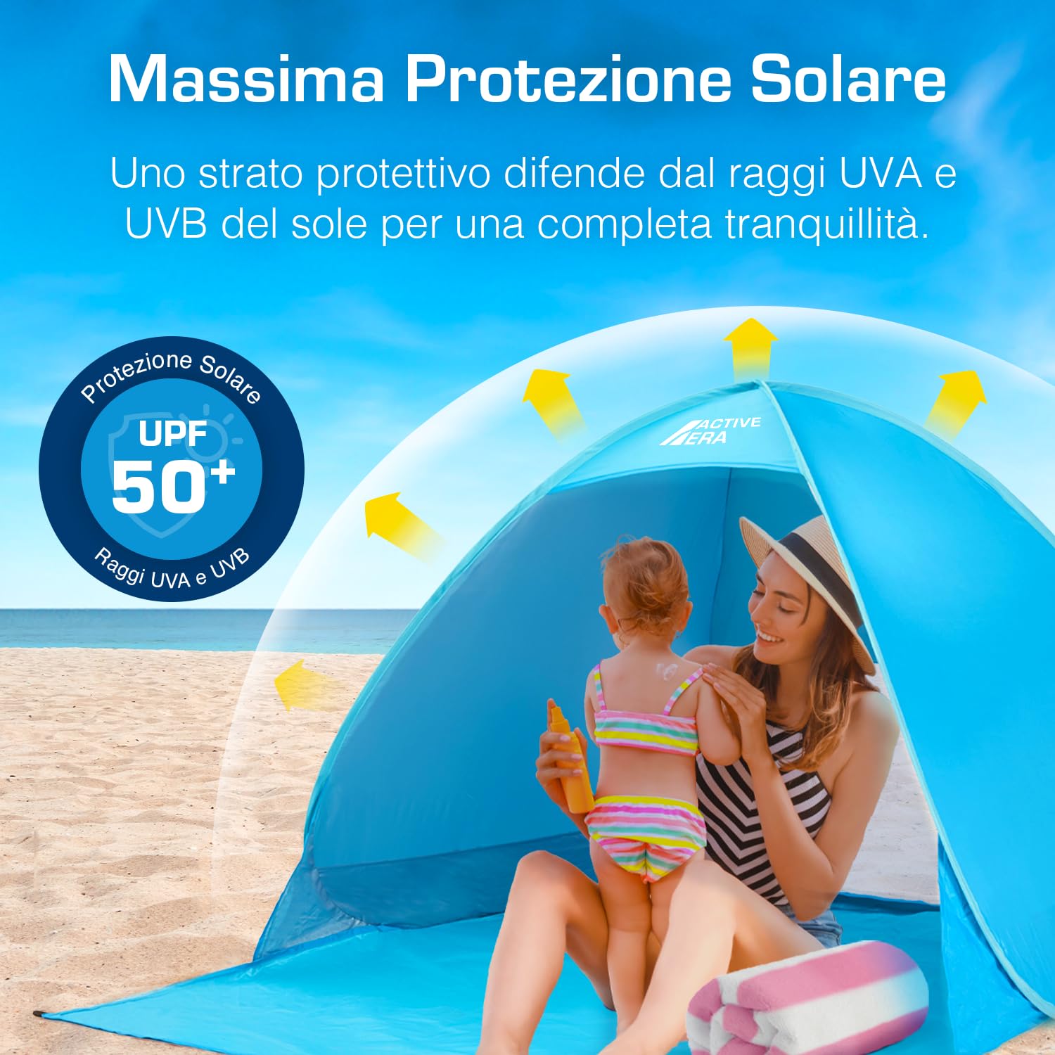 Active Era Tenda da Spiaggia Automontante istantanea - Protezione Solare UPF 50+ Dai Raggi UV - Include Custodia per il Trasporto e Picchetti