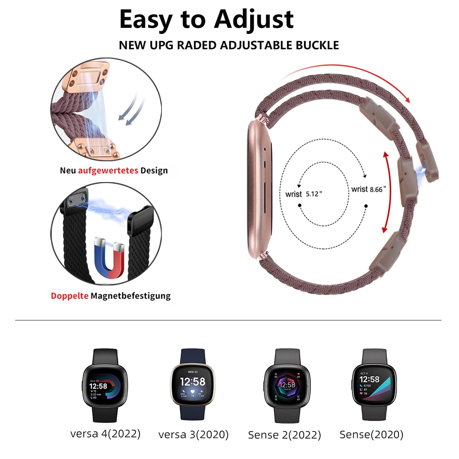 Issinlky Nylon Braided band for Fitbit Versa 3/Versa 4, Elastic Strap for Fitbit Sense 2/Sense Smartwatch - Image 3